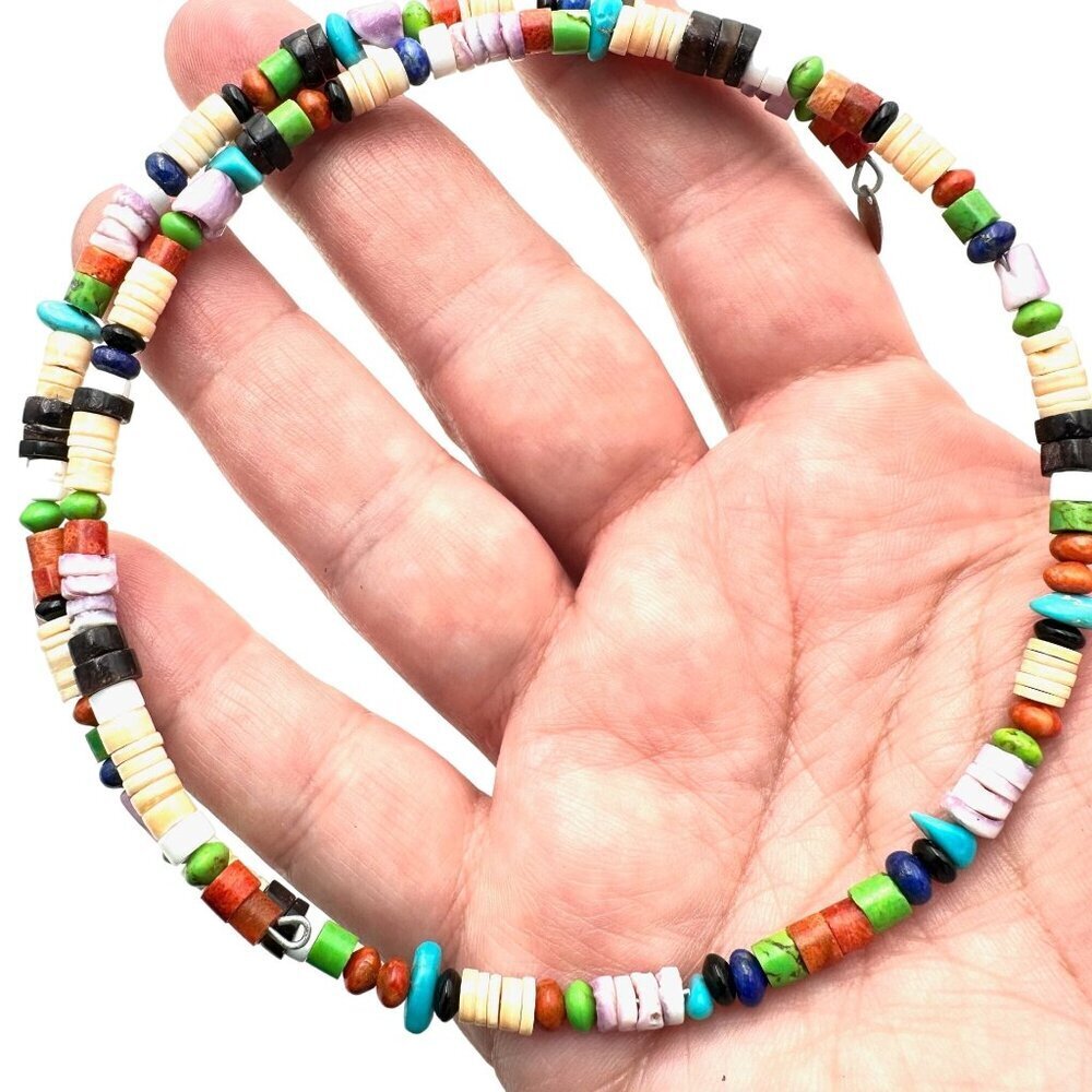 Running Bear Womens Mens Necklace Sterling Silver Turquoise Multi Gemstone Coil